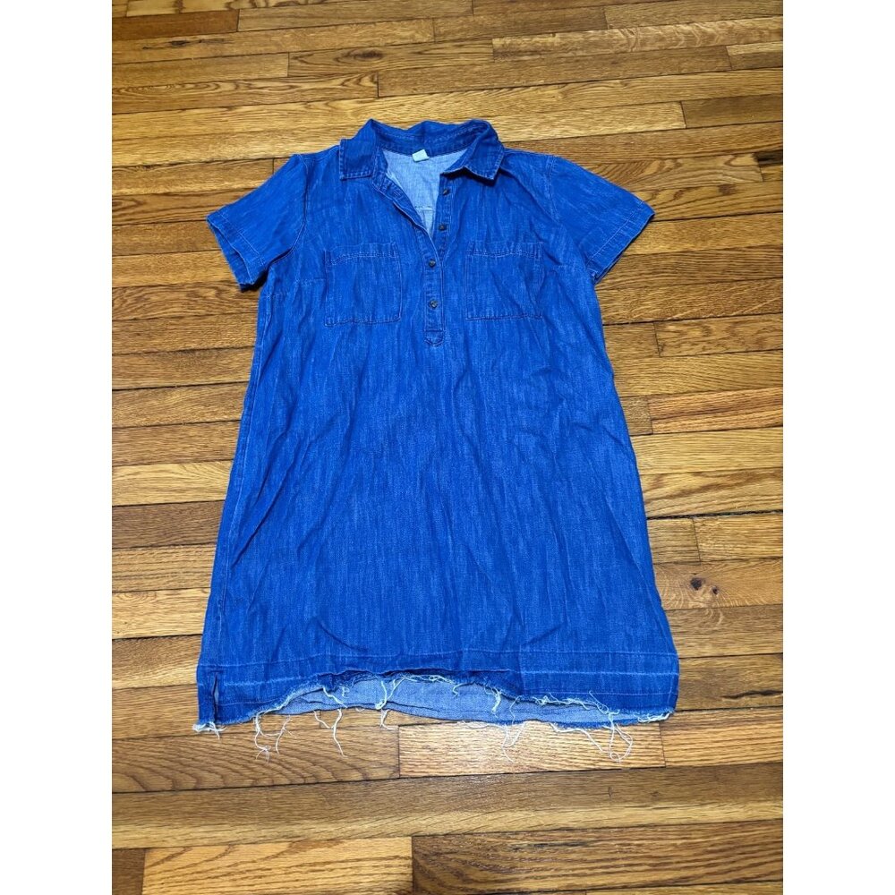 Old Navy Womens Denim Shirt Dress Sz Large Blue Collared 1/2 Button 100% Cotton